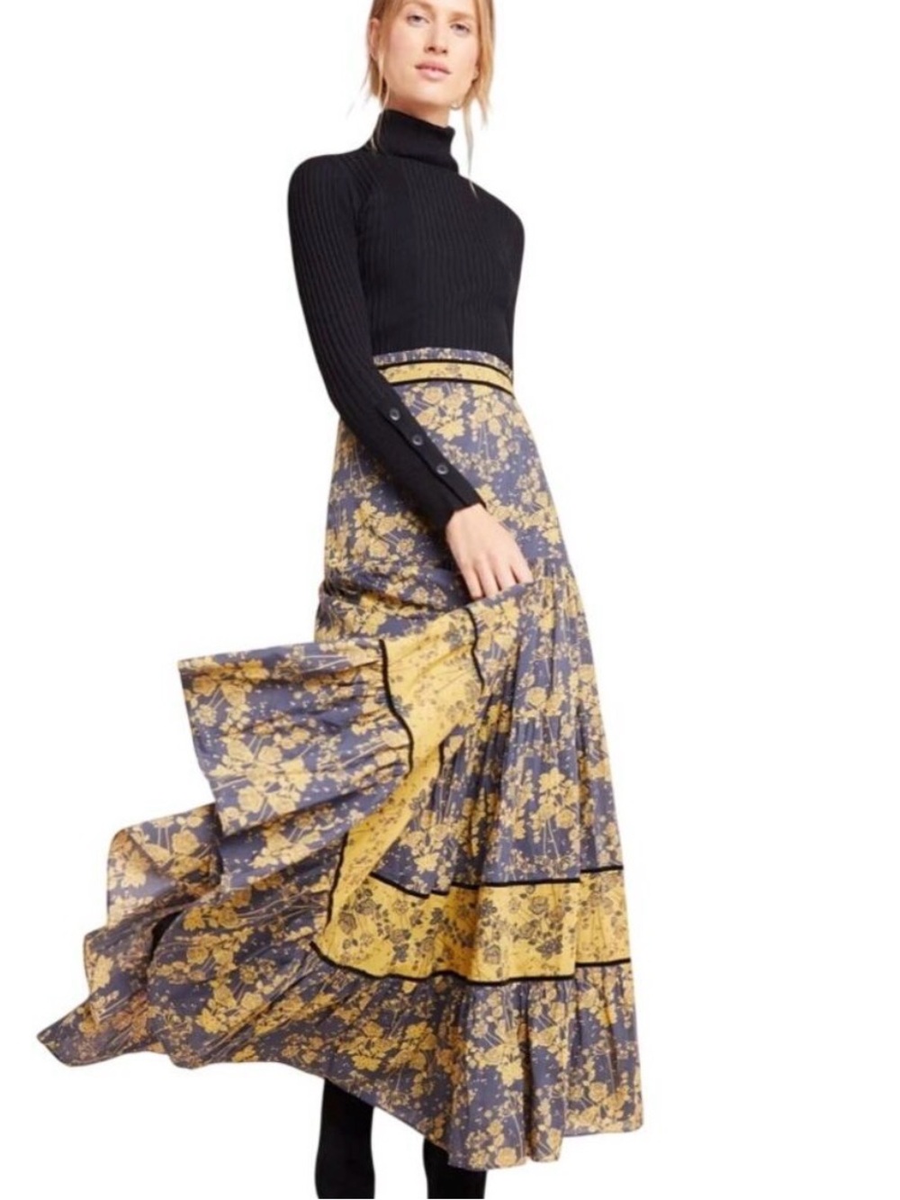 Carolina K Midnight Maxi Skirt Floral Tiered Maxi XS SOLD OUT